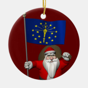 Ornamento De Cerâmica Papai Noel com a bandeira de Indiana