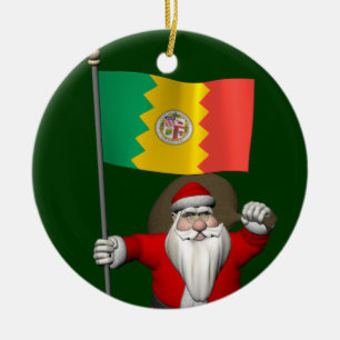 Ornamento De Cerâmica Papai Noel com a bandeira de Los Angeles