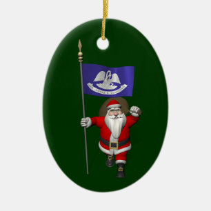 Ornamento De Cerâmica Papai Noel com a bandeira de Louisiana