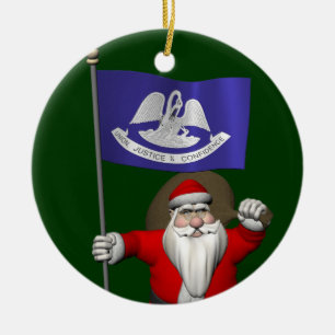 Ornamento De Cerâmica Papai Noel com a bandeira de Louisiana