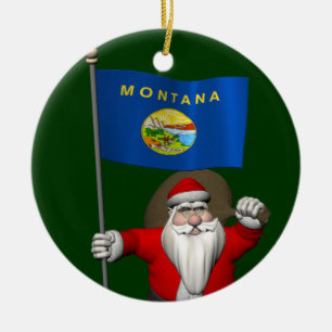 Ornamento De Cerâmica Papai Noel com a bandeira de Montana