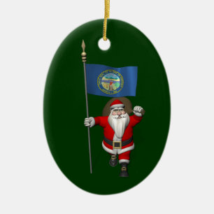 Ornamento De Cerâmica Papai Noel com a bandeira de Nebraska