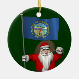 Ornamento De Cerâmica Papai Noel com a bandeira de Nebraska