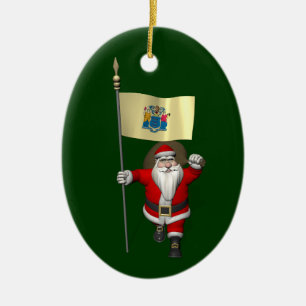 Ornamento De Cerâmica Papai Noel com a bandeira de New-jersey