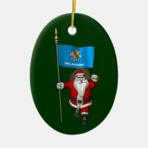 Ornamento De Cerâmica Papai Noel com a bandeira de Oklahoma