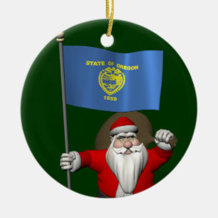 Ornamento De Cerâmica Papai Noel com a bandeira de Oregon