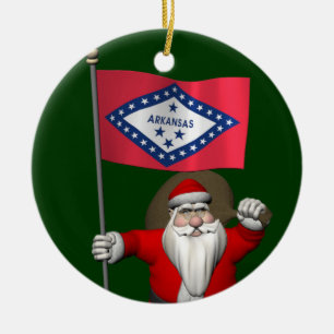 Ornamento De Cerâmica Papai Noel Com Alferes De Arkansas