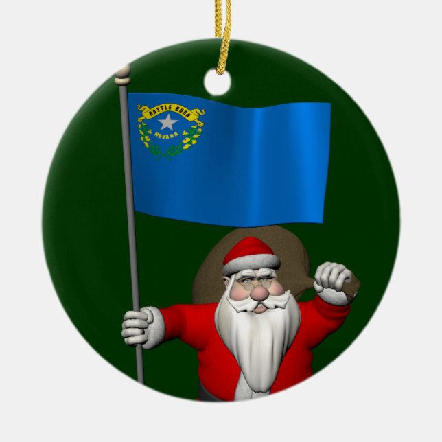 Ornamento De Cerâmica Papai Noel Com Alferes De Nevada (Frente)