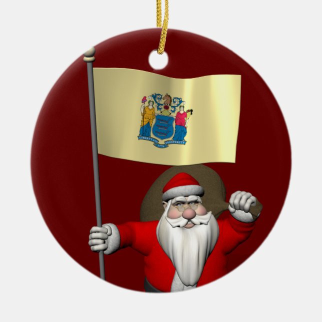 Ornamento De Cerâmica Papai Noel Com Alferes De Nova Jersey (Frente)
