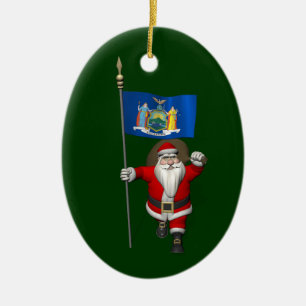 Ornamento De Cerâmica Papai Noel Com Alferes De Nova York, Estado Norte-