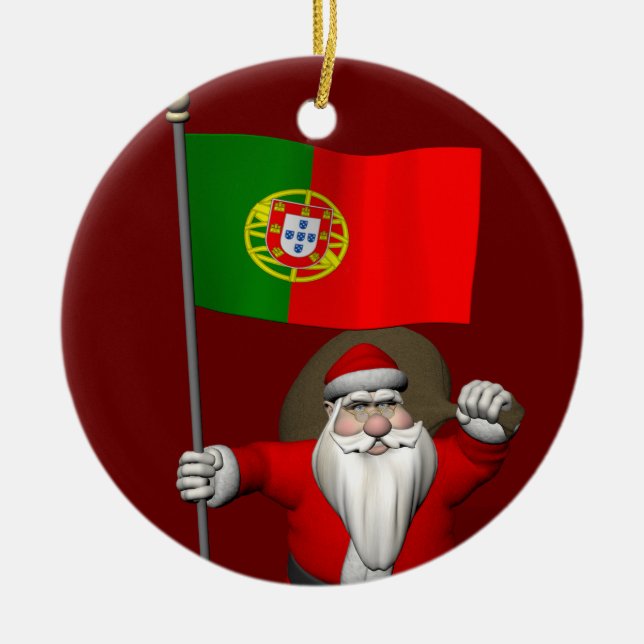 Ornamento De Cerâmica Papai Noel com Alferes de Portugal (Frente)