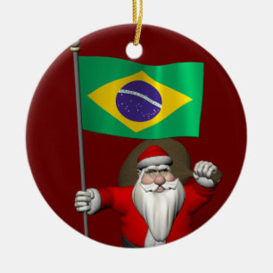 Ornamento De Cerâmica Papai Noel Com Alferes Do Brasil