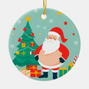 Ornamento De Cerâmica Papai Noel com Árvore de Natal e Presentes