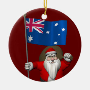 Ornamento De Cerâmica Papai Noel Com Bandeira Da Austrália