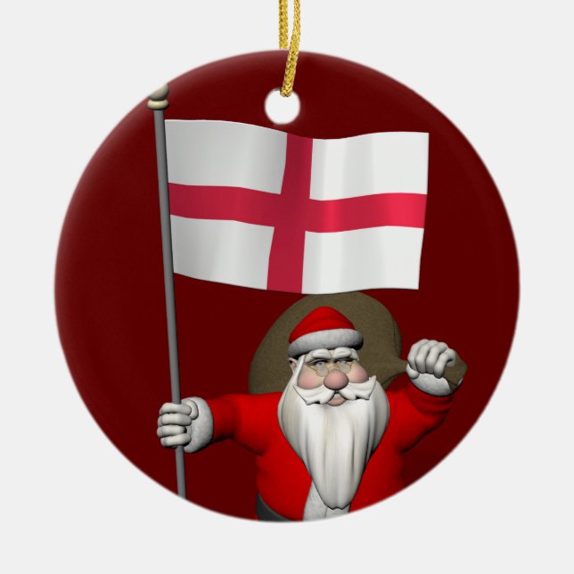 Ornamento De Cerâmica Papai Noel Com Bandeira Da Inglaterra (Frente)