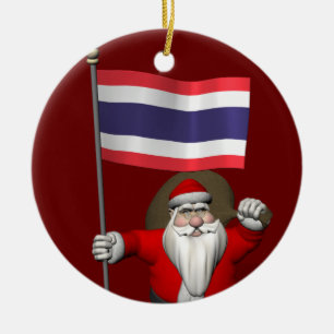Ornamento De Cerâmica Papai Noel Com Bandeira Da Tailândia