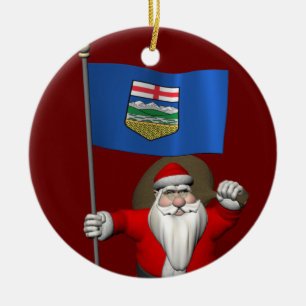 Ornamento De Cerâmica Papai Noel Com Bandeira De Alberta CDN