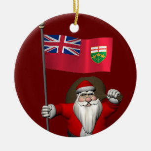 Ornamento De Cerâmica Papai Noel Com Bandeira De Ontário CDN