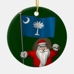 Ornamento De Cerâmica Papai Noel Com Bandeira Do Estado De Palmetto