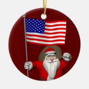 Ornamento De Cerâmica Papai Noel com bandeira star spangled