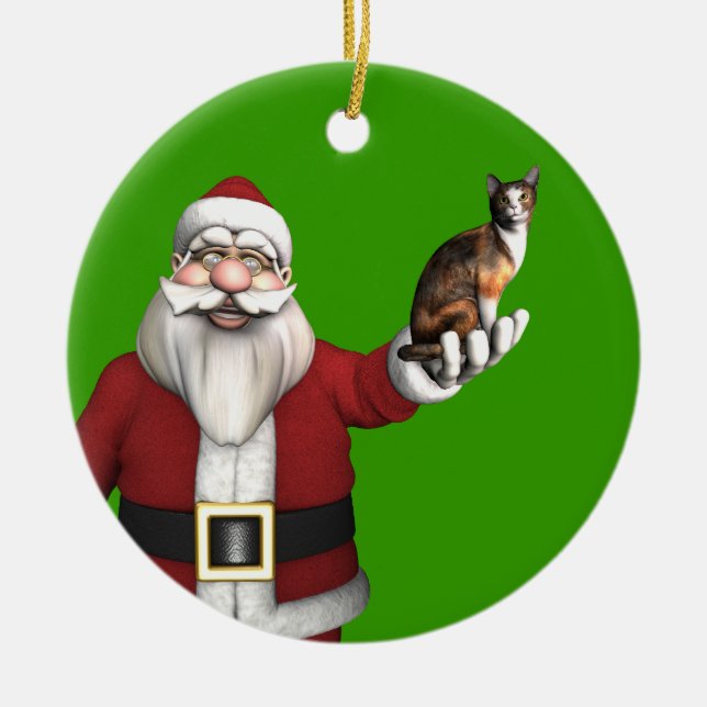 Ornamento De Cerâmica Papai Noel com Calico Cat (Frente)