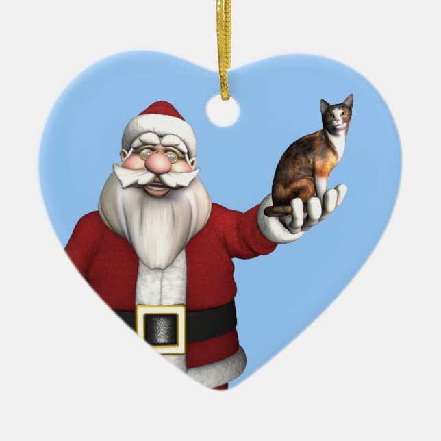 Ornamento De Cerâmica Papai Noel com Calico Cat (Frente)