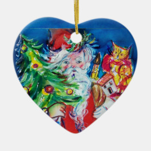 Ornamento De Cerâmica PAPAI NOEL COM o rubi do vermelho da ÁRVORE E dos