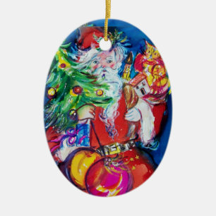 Ornamento De Cerâmica PAPAI NOEL COM o rubi do vermelho da ÁRVORE E dos