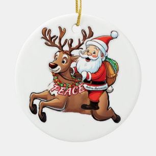 Ornamento De Cerâmica Papai Noel com presentes de paz