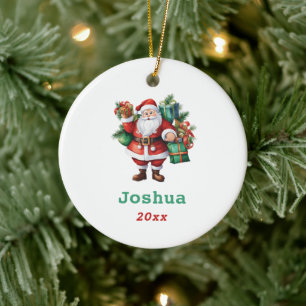 Ornamento De Cerâmica Papai Noel com presentes personalizam