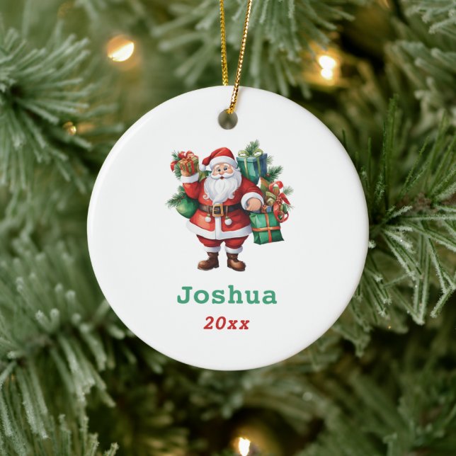 Ornamento De Cerâmica Papai Noel com presentes personalizam (Árvore)