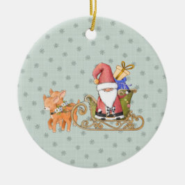Ornamento De Cerâmica Papai Noel com Reindeer e Sleigh Personalizados