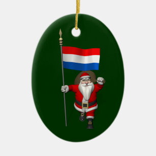 Ornamento De Cerâmica Papai Noel Com Sinal Dos Países Baixos