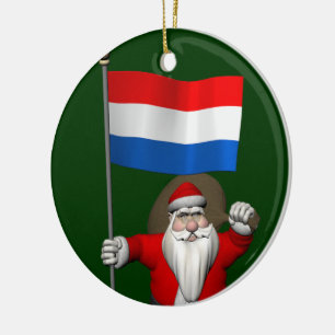 Ornamento De Cerâmica Papai Noel Com Sinal Dos Países Baixos