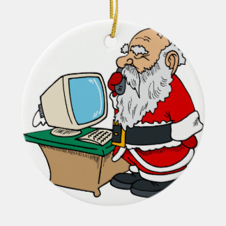 Ornamento De Cerâmica Papai Noel com telefone e computador