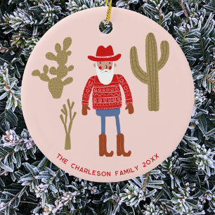 Ornamento De Cerâmica Papai Noel Cowboy Natal Texto Personalizado