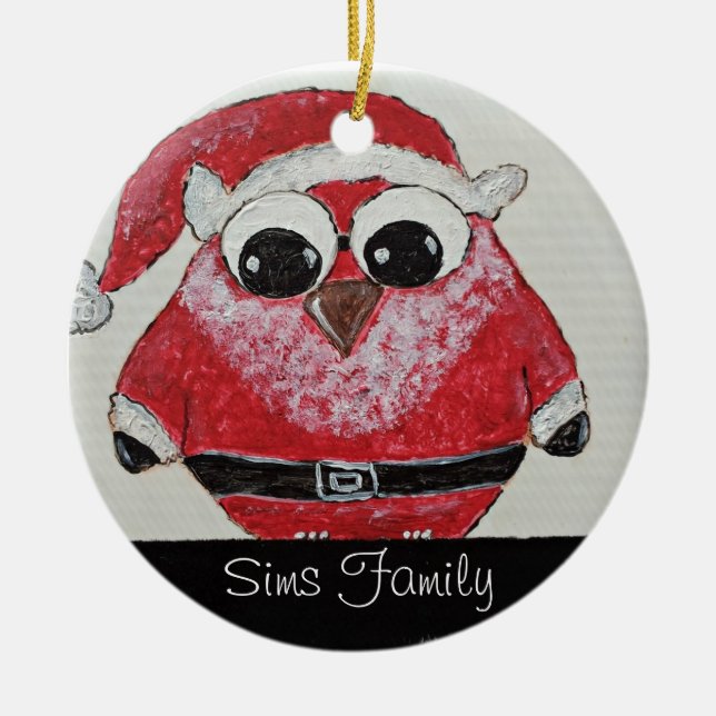 Ornamento De Cerâmica papai noel da coruja (Frente)