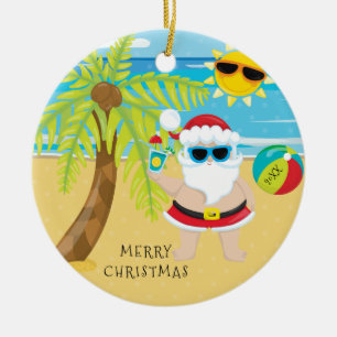 Ornamento De Cerâmica Papai Noel de Coquetel Tropical Natal Havaiano