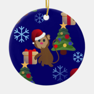 Ornamento De Cerâmica papai noel de natal, macaco emoji