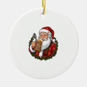 Ornamento De Cerâmica Papai Noel de Natal Segurando Copo de Cerveja