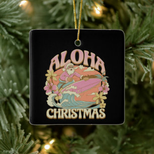 Ornamento De Cerâmica Papai Noel de surf no Natal havaiano Aloha Kalikim