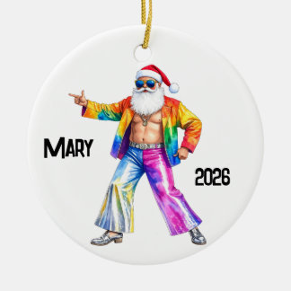 Ornamento De Cerâmica Papai Noel Disco Personalizado dos Anos 70