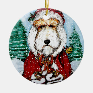 Ornamento De Cerâmica Papai noel do Fox Terrier do fio