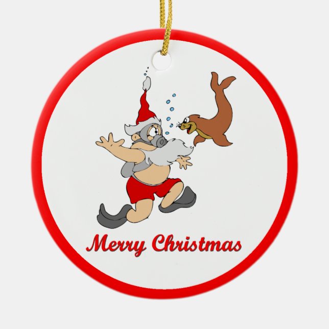Ornamento De Cerâmica Papai noel do mergulhador (Frente)