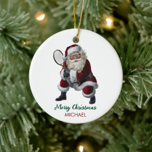 Ornamento De Cerâmica Papai Noel do Natal jogando tênis Personalizado