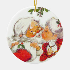 Ornamento De Cerâmica Papai noel do natal vintage que beija a Sra. Claus