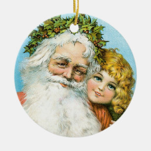 Ornamento De Cerâmica Papai noel do Victorian com menina