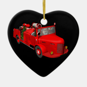 Ornamento De Cerâmica Papai Noel Doce No Caminhão de Bombeiros