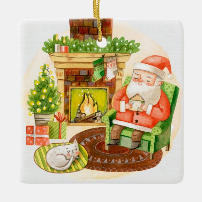 Ornamento De Cerâmica Papai Noel dormindo (Frente)