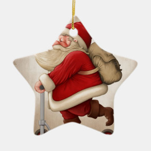 Ornamento De Cerâmica Papai Noel e o patinete do impulso